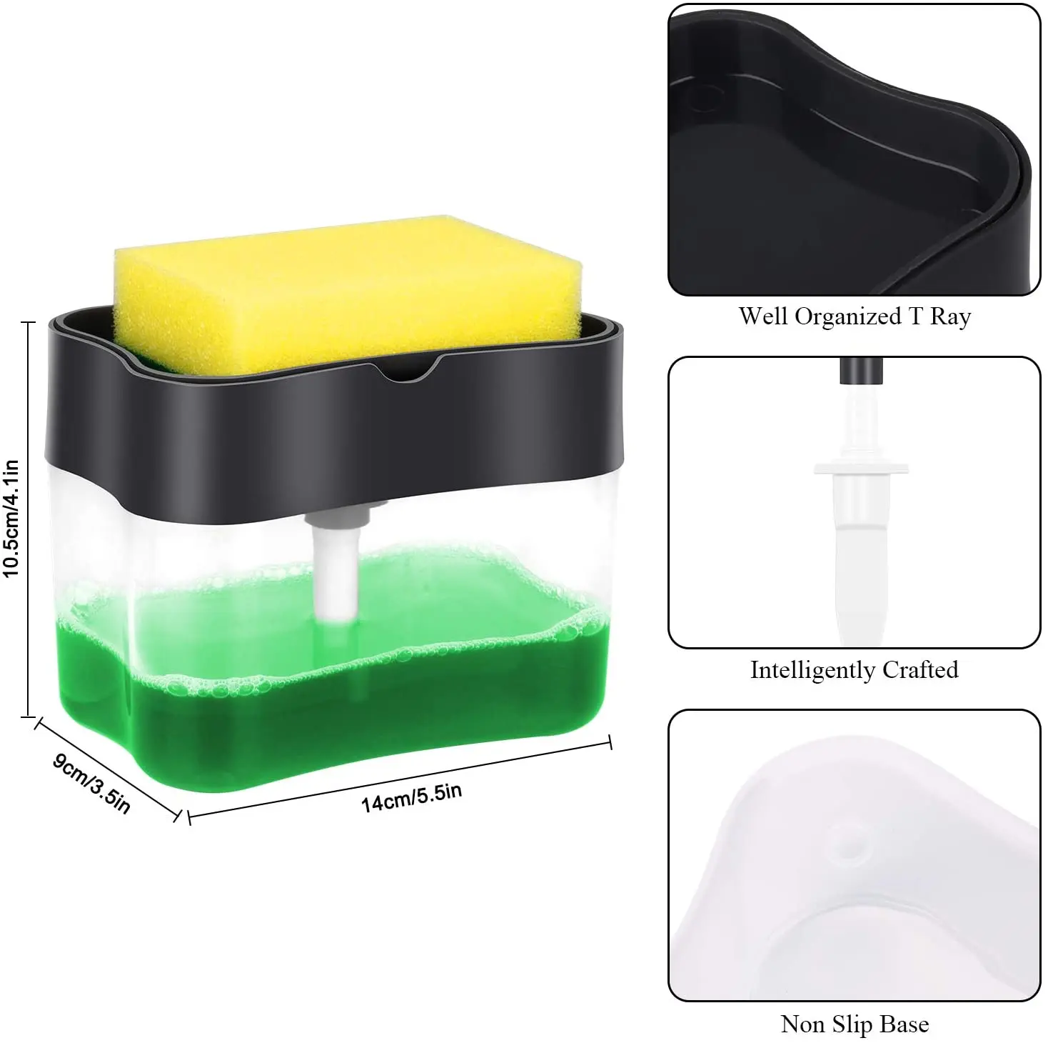 Hot selling Dish washing manual soap Dispenser Washing Kitchen 2 In 1 Sponge soap storage box for kitchen washing