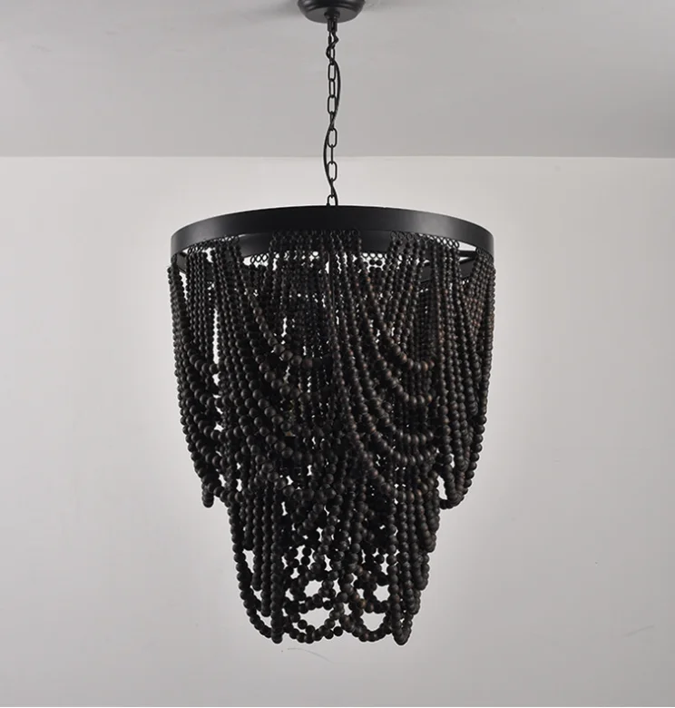American  countryside BOHEMIA Retro Wood Art Wooden Bead Design Nordic Ceiling Lighting Chandelier For Living Room