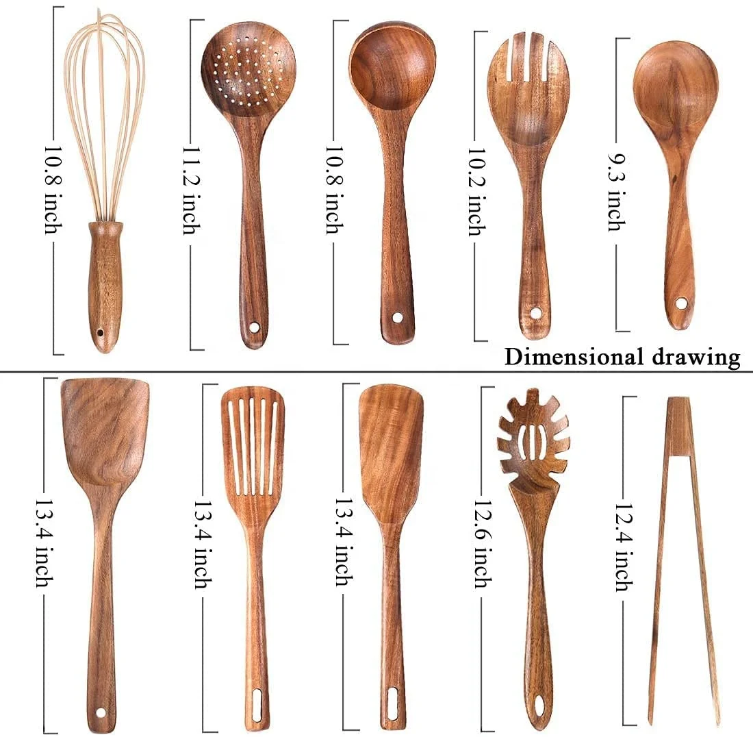 Nonstick Kitchen 8Pcs Wooden Cooking Utensils Set Teak Wooden Spoons For Cooking