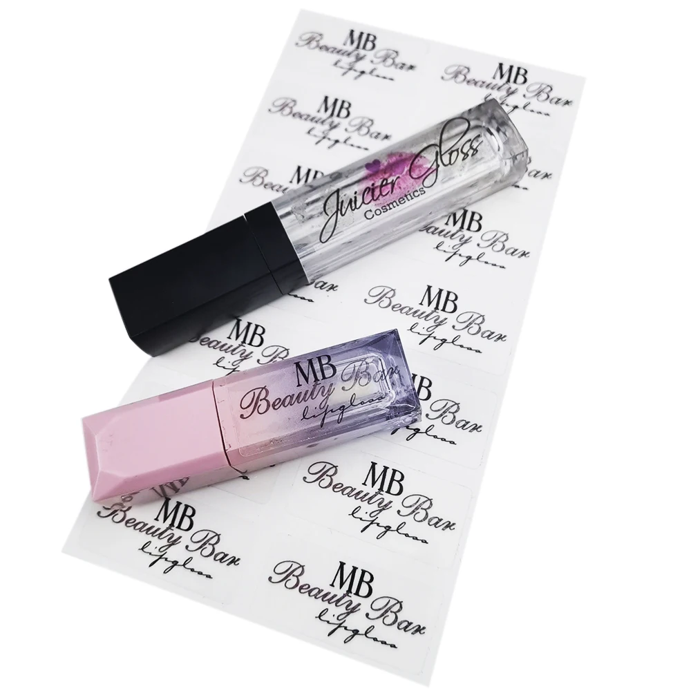 Custom Printing Clear Transparent Logo Private Vinyl Lip Gloss Lipgloss Tube Labels Stickers For Lip Gloss Lip Balm Cosmetics