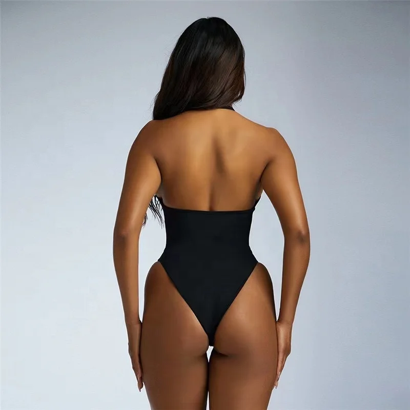 2023 сексуальный женский летний облегающий боди лоскутное нижнее белье сетчатые комплекты бикини однотонный черный купальник Пляжная Клубная вечеринка