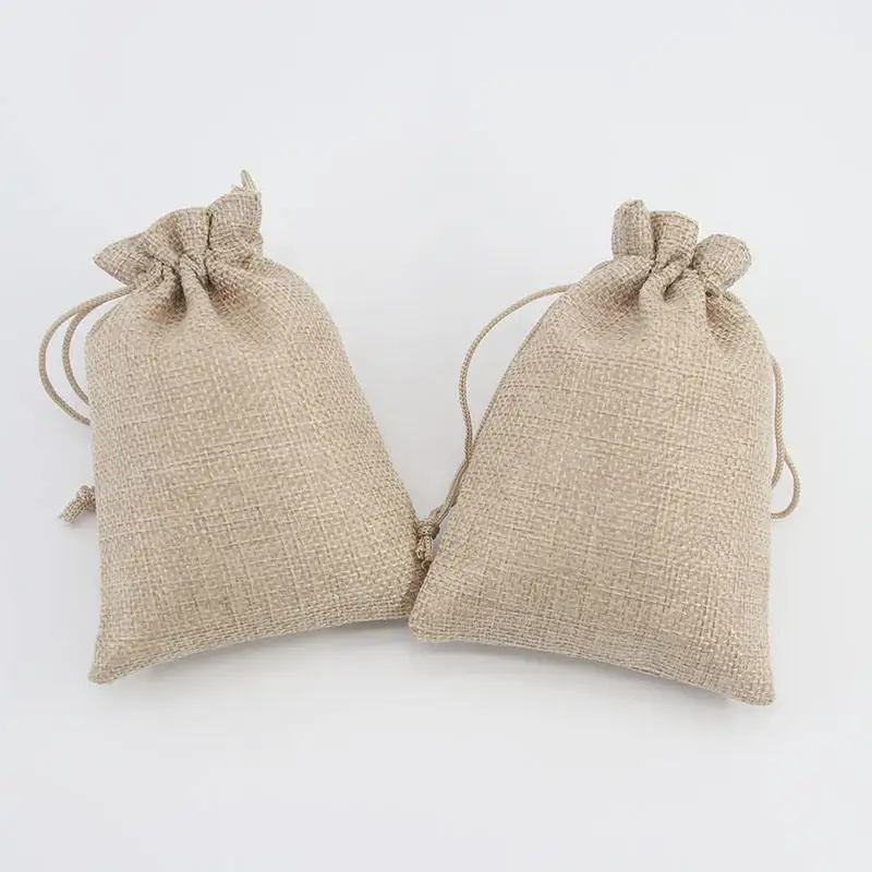 Sackcloth jewelry bag with rope, reusable gift bag jute Hessian flax candy bag