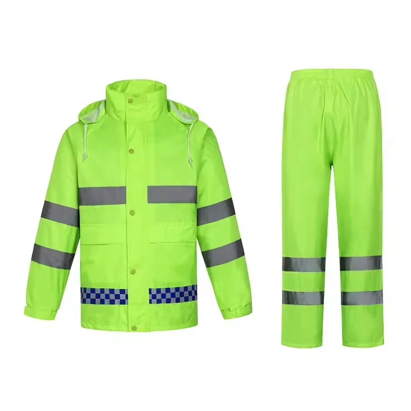 ANT5PPE Waterproof Work Hooded Rain Suit Set Two Piece Overalls High Visibility Reflective Raincoat for Men Women