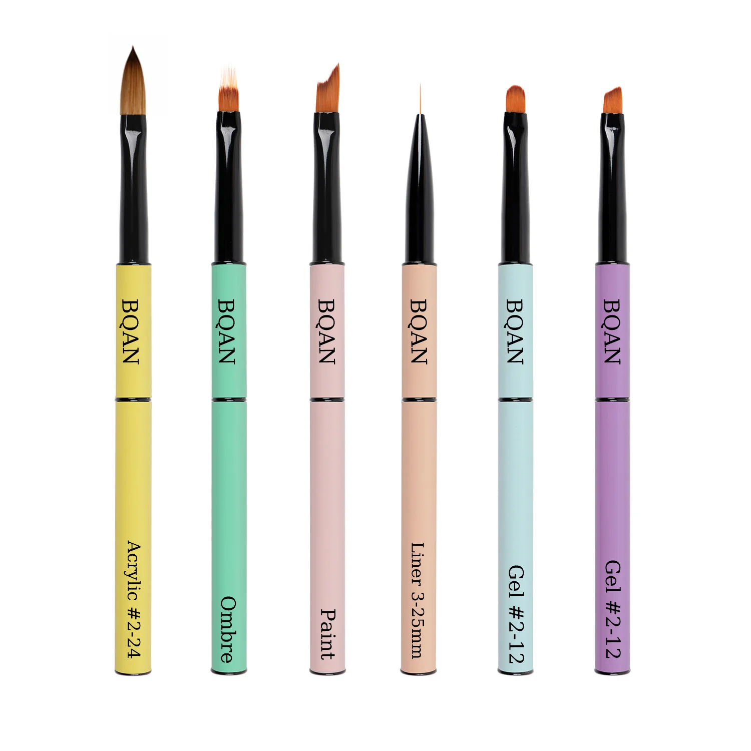 BQAN OEM LOGO#2-24 Double-End Colorful UV Gel Painting 3D Brush Acrylic Nylon Oblique Ombre Blooming Synthetic Nail French Brush