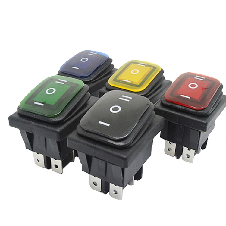 KCD4-203 Heavy Duty 16A 250VAC 30x22 Waterproof Rocker Switch 6pin DPDT ON OFF ON 12V 220V Red Green LED Light Rocker Switch