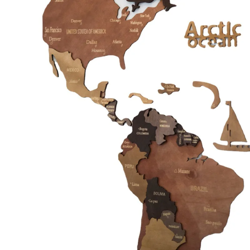 Factory Direct Sale Wooden Map Art Wall Decoration Wooden Wall Sticker 3D Wooden World Map
