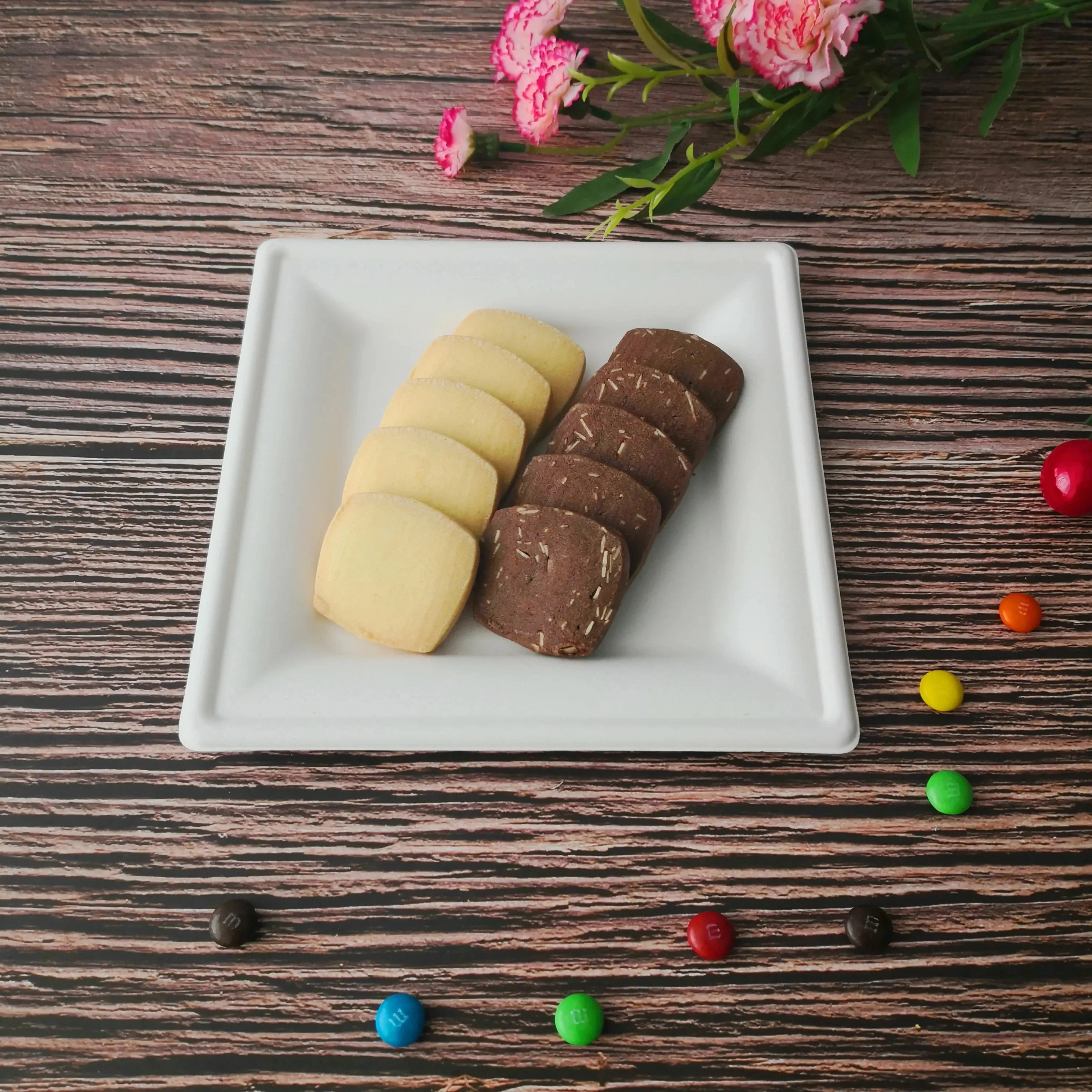 Zero Waste Natural Color Water Resistant Disposable Biodegradable Square 10 Inch Food Plate