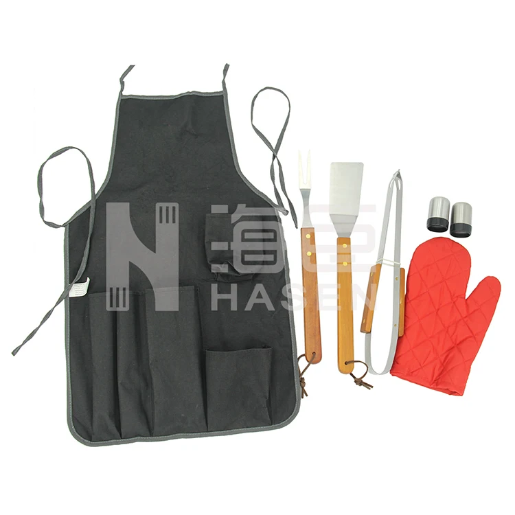 7-Piece BBQ Apron Grill Set Stainless Steel BBQ Accessories Kit with Apron Storage Bag