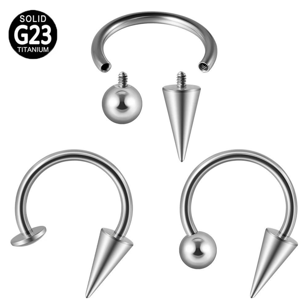 G23 Titanium Spike Lip Hoop Ring Personality Cool Punk Horseshoe Unisex Earring Internal Thread Body Piercing Jewelry Wholesale