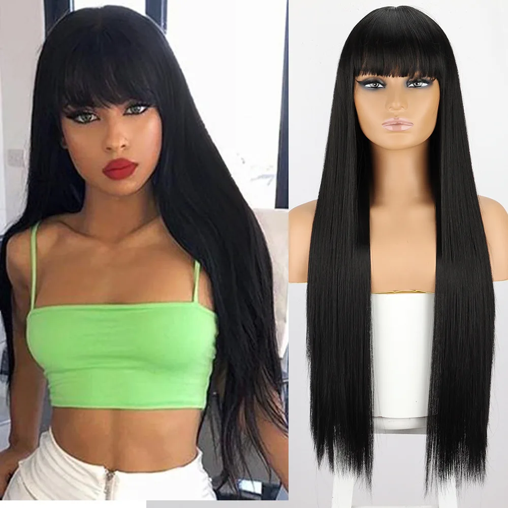 Anxin Blend Wholesale Long Straight Synthetic Hair Wigs for Black Women