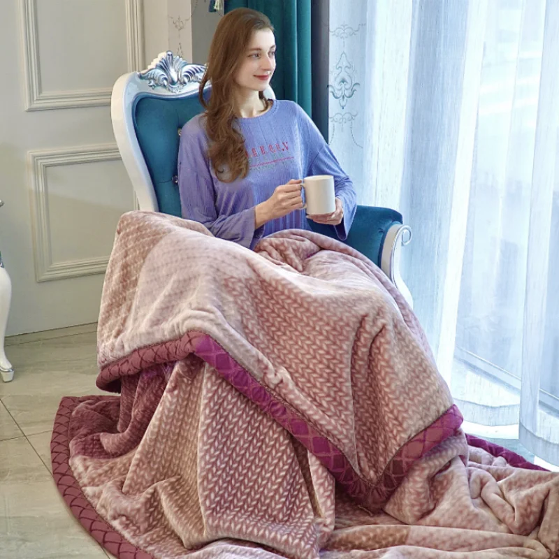 Luxury Home Textiles Winter Wool Blanket Custom Factory Pattern Colorblocking Sofa Bedding Printed Flannel and Mink Material