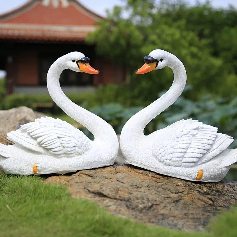 Factory directly garden ornaments sculpture fiberglass animal swan poly resin life size goose for park decoration