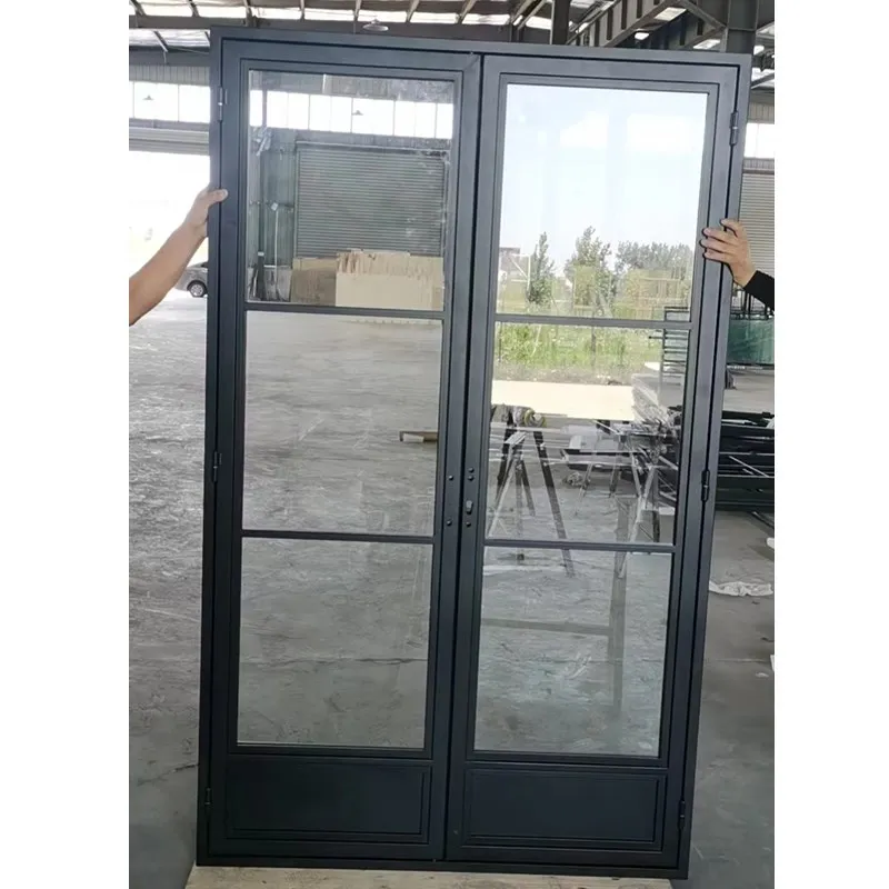 Top Design Beautiful Grids Arched Glass Crittal Style Steel Sound Insulation Arch Fluted Wrought Iron Interior Door
