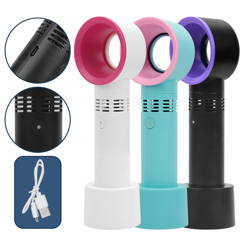 Candy Color Portable Mini Handheld Leafless Fan USB Rechargeable Bladeless Fans Air Cooler Eyelash Dryer Children Best Gift