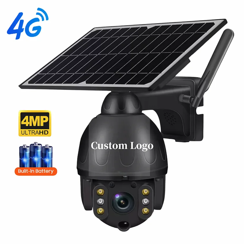 Custom Your Own Logo 4MP 4G HD IP PIR Human Detection PTZ Security System Waterproof Outdoor 4G SIM Card Solar CCTV Camera