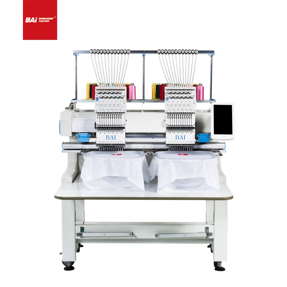 BAI 2 heads flat hat t-shirts computerized embroidery machine price for