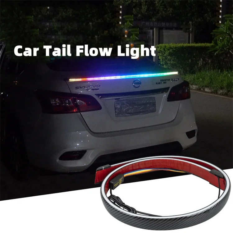Universal Carbon Fiber Black Car Rear Roof Splitter Spoiler RGB Car Auto Tail Wing Lips Led Warning Lights Trim Strip