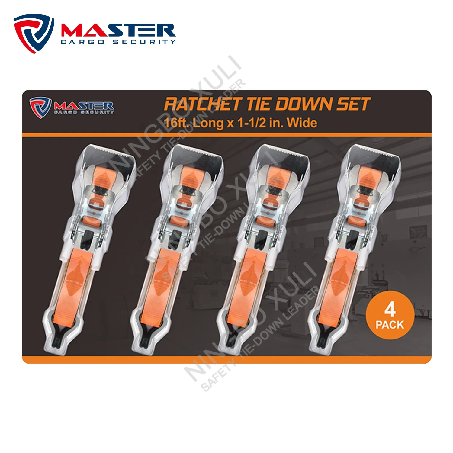 
1.5 inch 1000lbs wll 3000lbs BS rubber handle blister card packaging ratchet strap cargo securing belts 