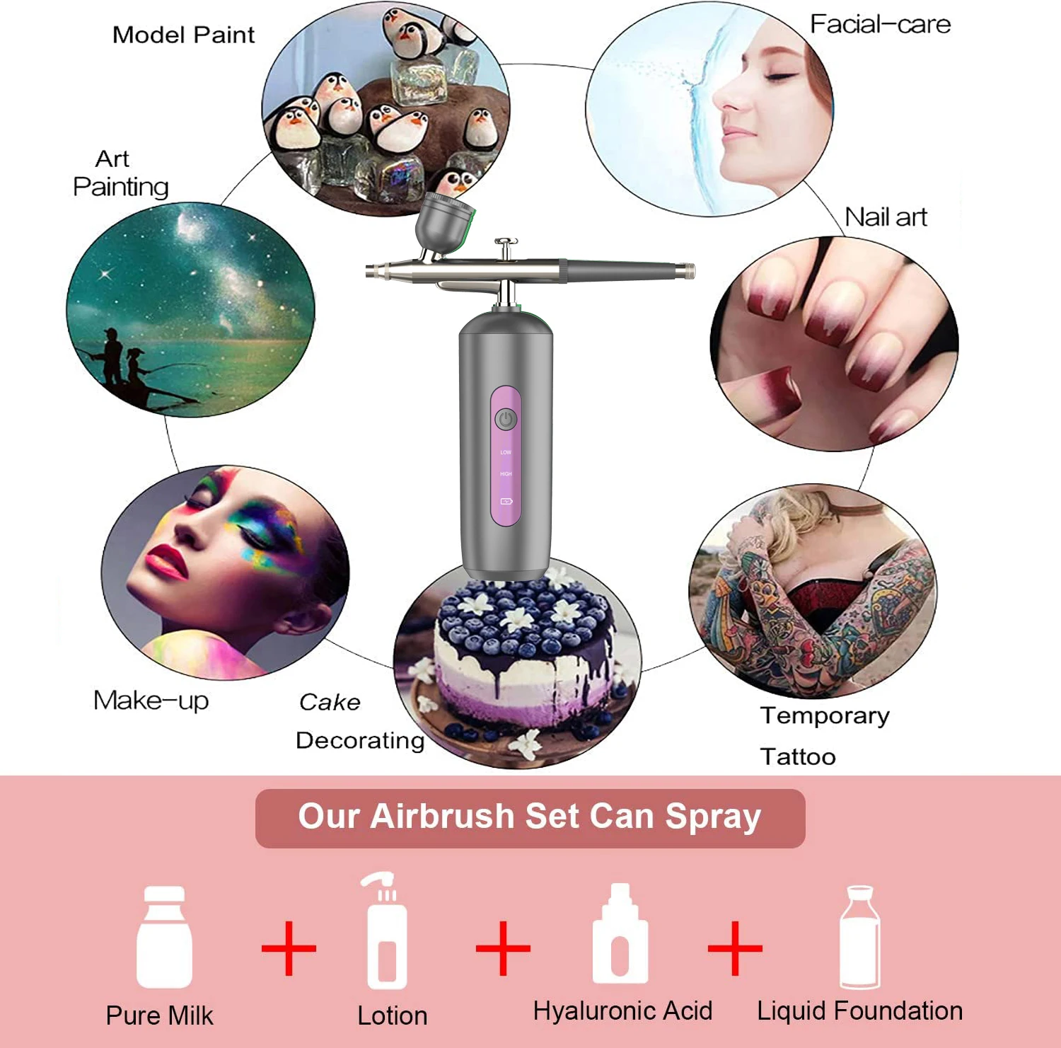 Airbrush With Compressor Portable Airbrush Gun Kit Rechargeable Handheld Air Brush For Painting Makeup Cake Mode Nail Art Tattoo