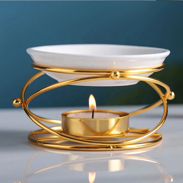 Wax Melt Candle Burner Diffuser Exquisite Gifts Ceramic Tray Plating Metal Oil Burners