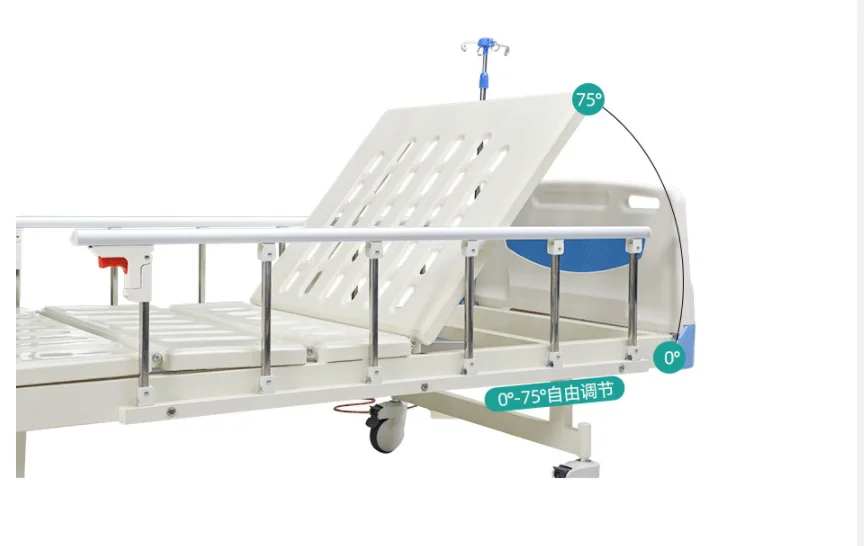 Cheap Hospital Equipment Furniture Patient Nursing Stainless Steel IV Pole 2 Crank Medical Manual Bed With ABS Brake Castors