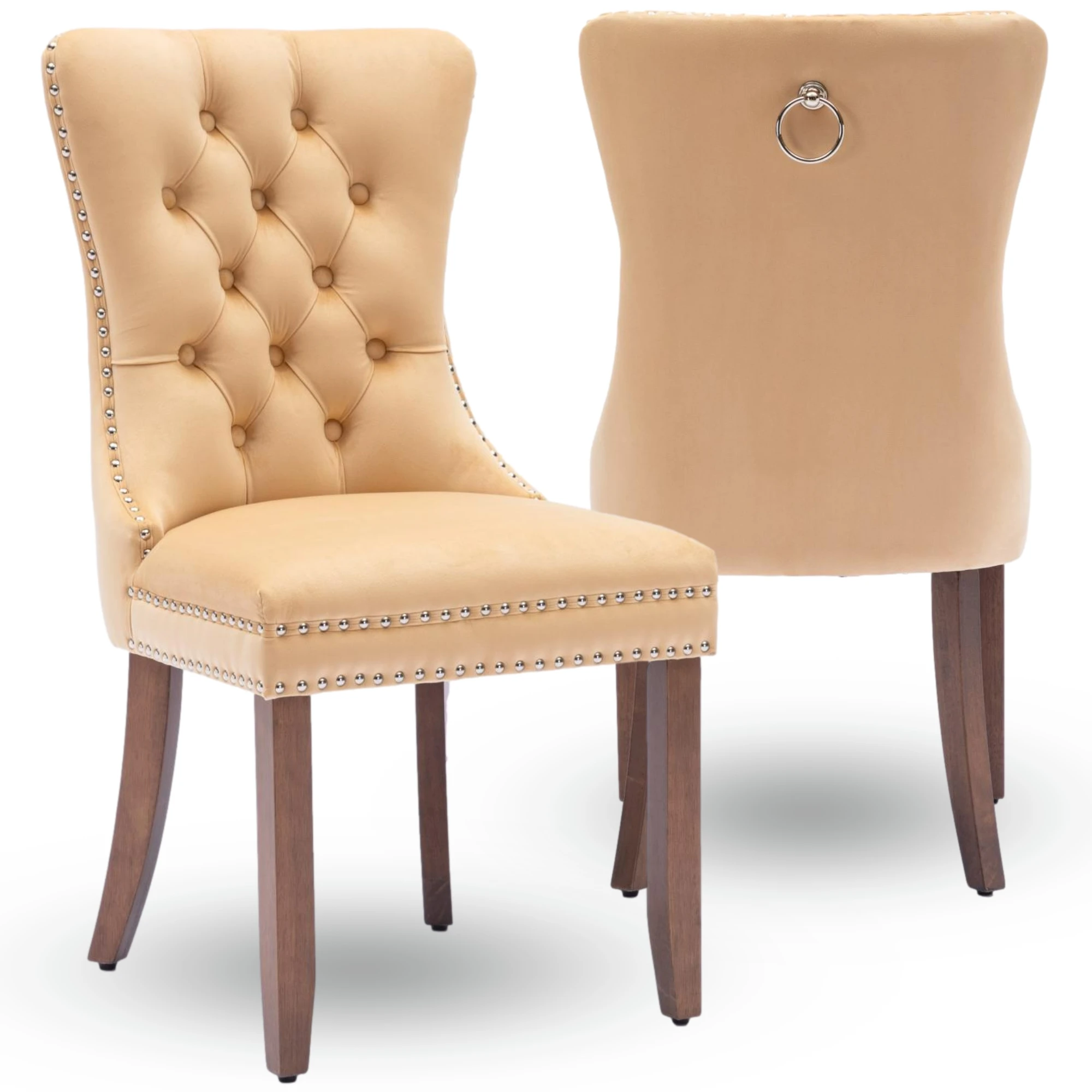 Exquisite Beige Velvet Upholstered Dining Chair