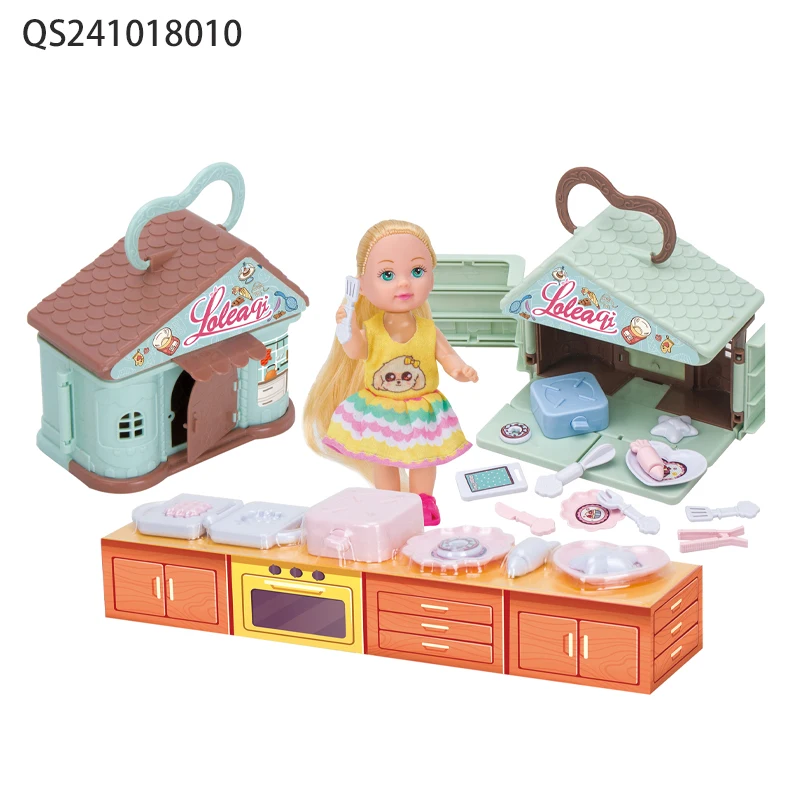 QS New Design DIY Assembly Pretend Play House Game Toys Cartoon Plastic Fashion Park Scene Baby Doll Set Toys For Children Gift