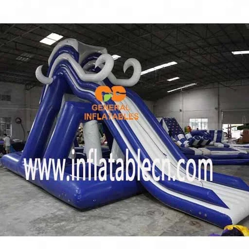 with its floating obstacle course, trampoline, climbing wall Water park