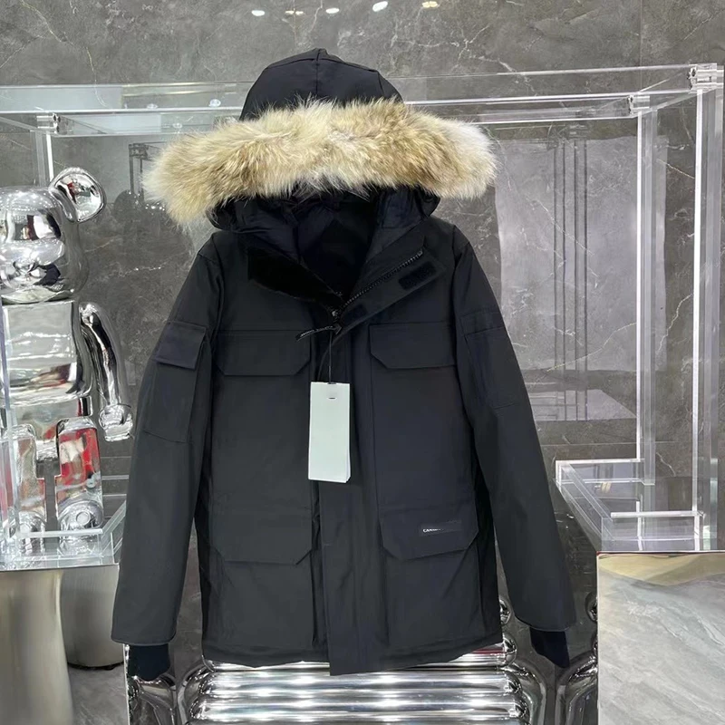 Luxury Canada style Factory Price good quality goose down jacket Warm Outdoor winter Wolf hair men jacket Wholesale