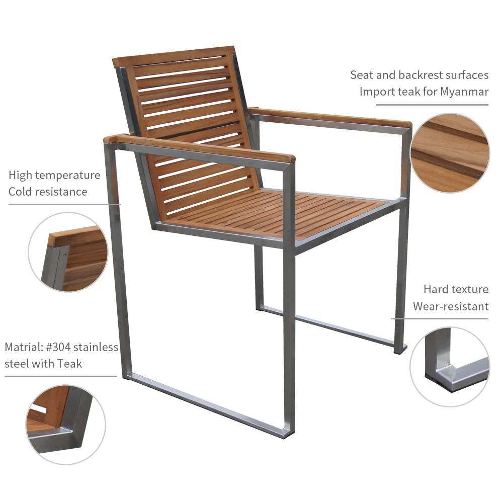 Outdoor Furniture SS304 Patio Wooden Dining Chairs FSC Teak Wood Garden Chair