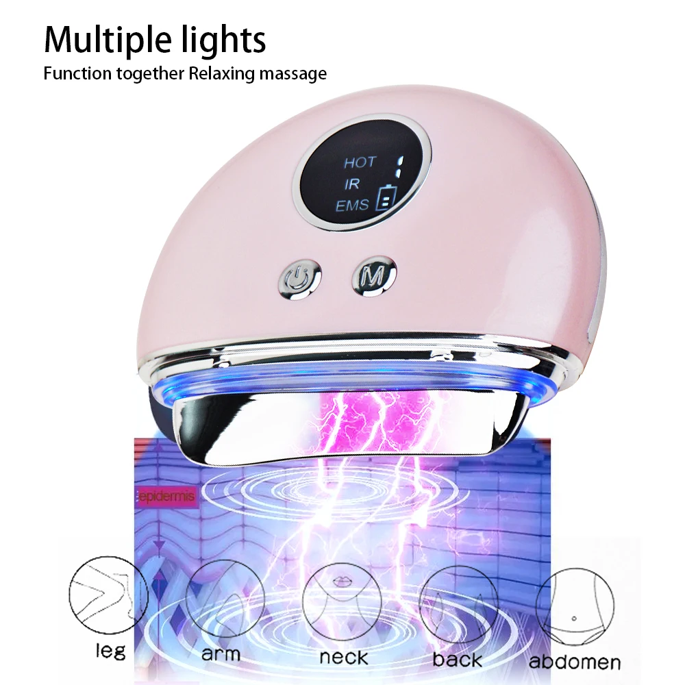 Acupressure Face Lift Double Chin Electric Gua Sha Facial Lift Tool Face Sculpting Tool Heated EMS Vibration Red Light Massager