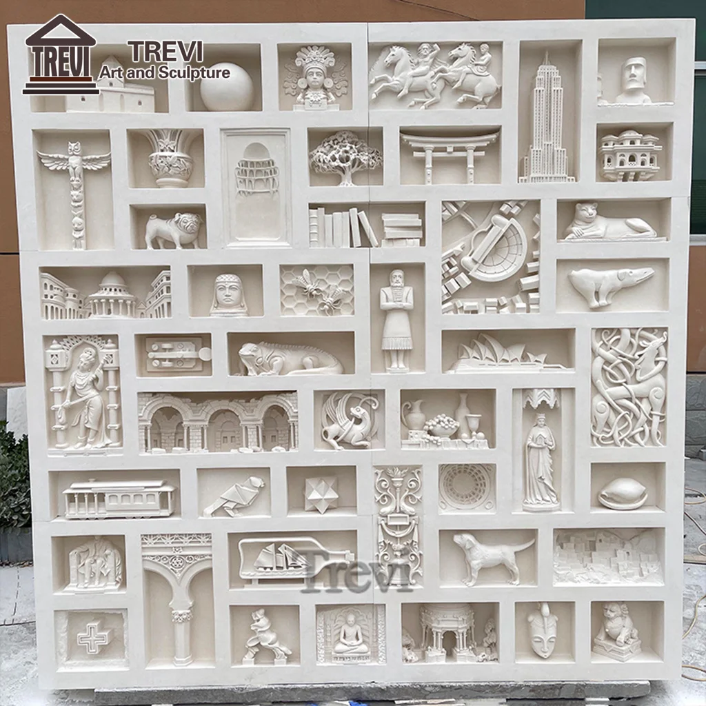 Pure Hand Carved High End Marble Wall Stone Relief Sculpture