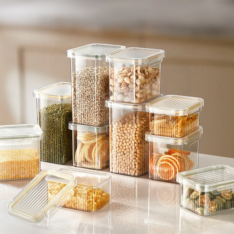Modern Multigrain Plastic Storage Box Food-Sealed Canister Jars with Cover Household Storage Condiments Container Carton Packed
