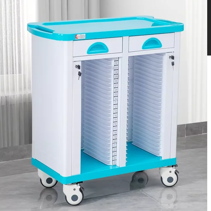 Hot Selling ABS Medical Record Rack 20 Compartment Trolley Patient Record File Storage Cart with Drawers for Clinics Hospital
