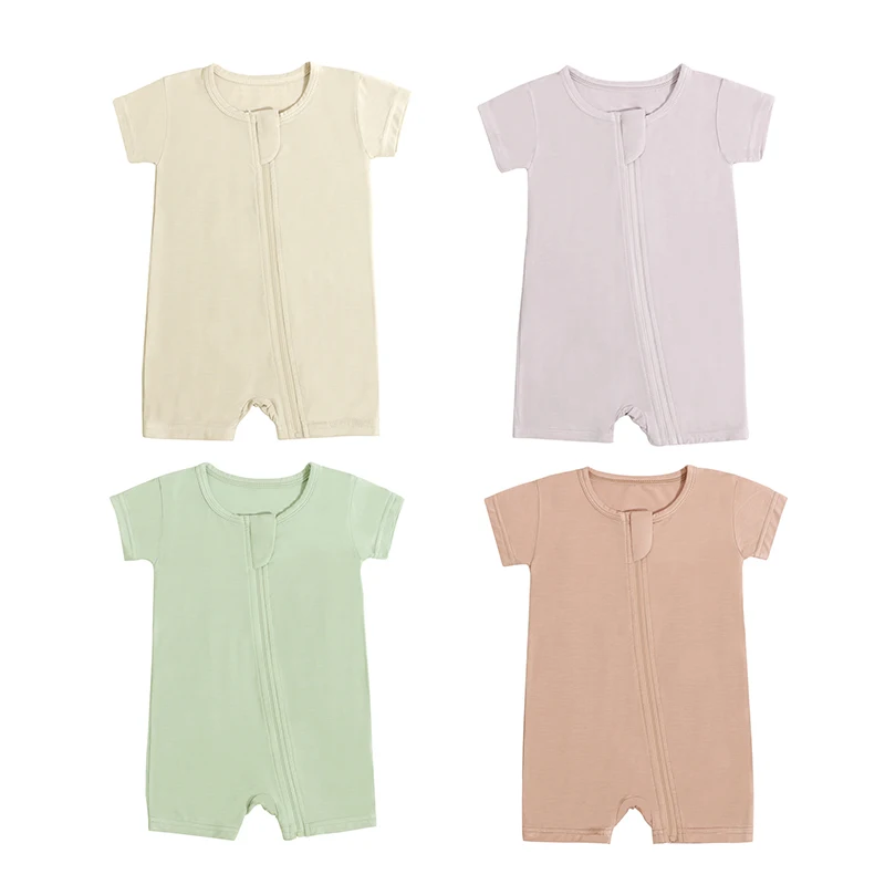 2023 Hot New Pure Color Newborn Jumpsuit Short Sleeve Bamboo Baby Clothes Summer Baby Romper