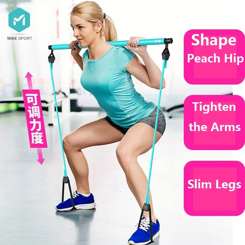 Wholesale high quality gym workout portable pilates bar kit Gym Stick adjustable belt Yoga Exercise Bar with resistance bands