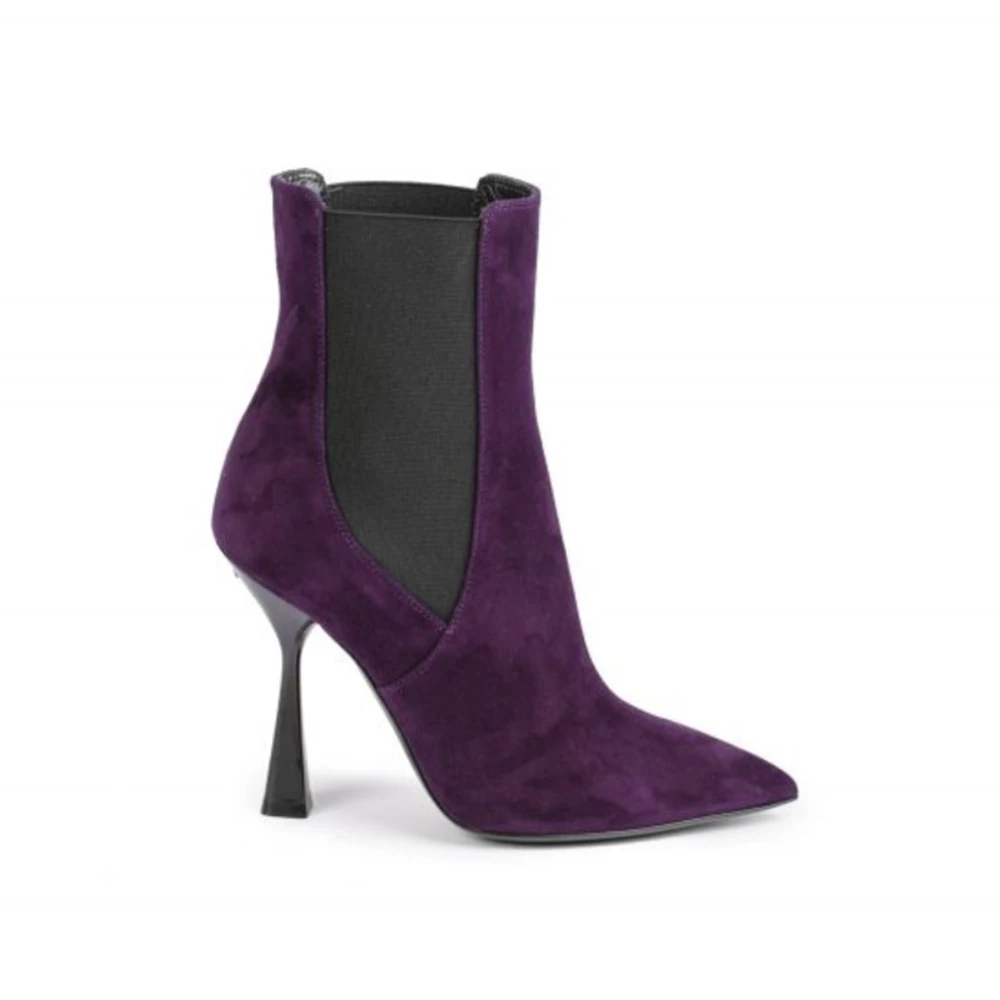 Italian Supplier Purple Fashionable Elastic Band Ankle Boots Shoes In Genuine Leather For All Seasons