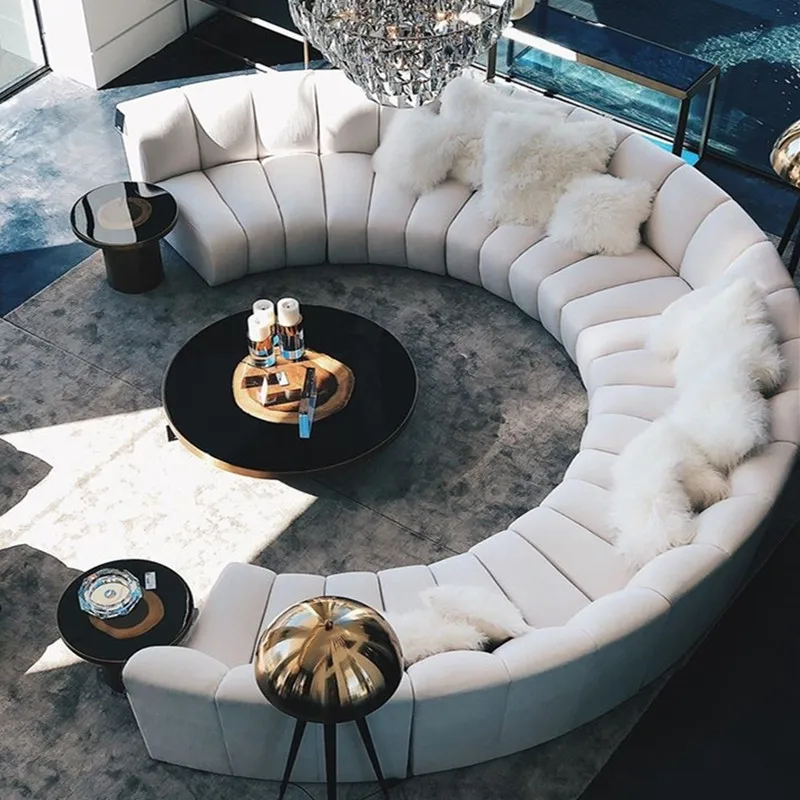 Modern Luxury Designs Living Room Furniture italian high-end U  Shape White Fabric Curved Velvet Designer Sofa Set
