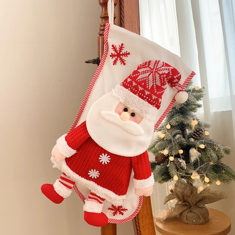CR-B006G Knit Santa Luxurious Christmas Stocking Decoration Hot Sale Children Holiday Gift Christmas Sock Bag