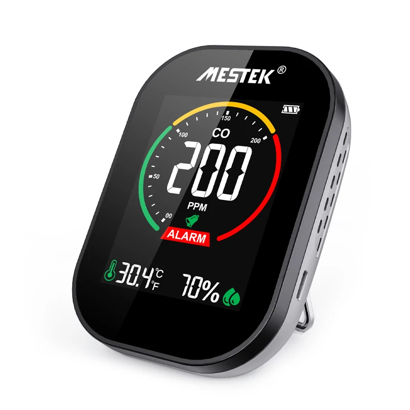 CO Gas Meter Real Time Monitoring Double Alarm Indoor Envirnomental Air Quality Detector Temperature Humidity Detection