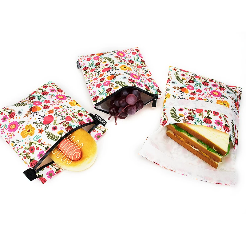 Customized Logo Portable Eco Friendly Washable Sandwich Food Reusable Snack Bag