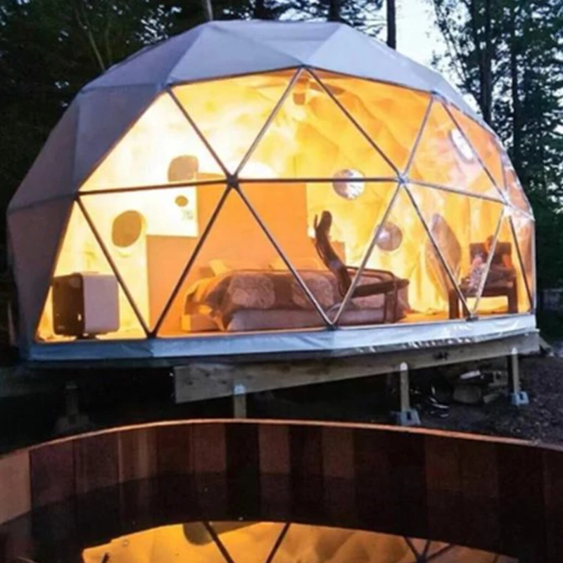 Luxury Glamping Safari Camping Geodesic 6M Dome Hotel Desert Tent Camp Yurt Pavilion House Tent Camping Outdoor with Bathroom