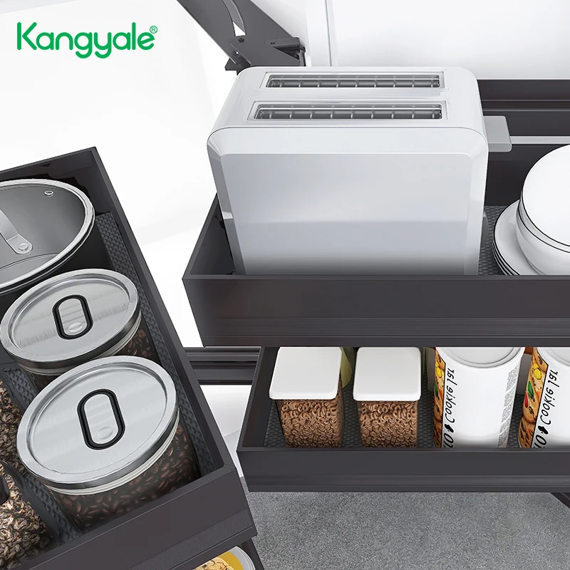 KYL MLK0205 Hot Sale Multifunctional Kitchen Corner Metal Storage Basket Bottom Pull Out Full Open Magic Corner Cabinet Basket