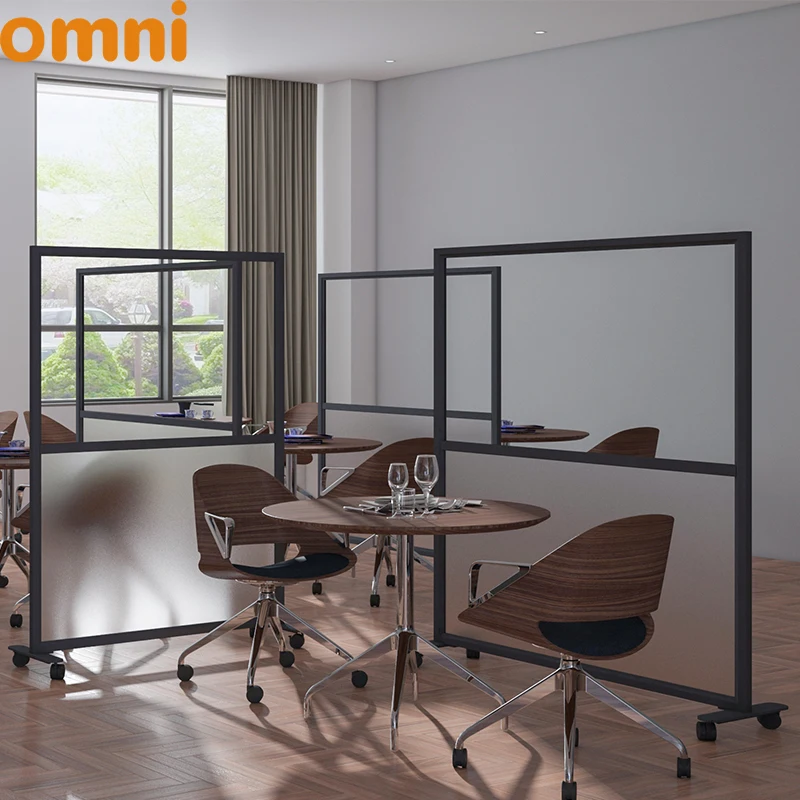 Aluminum Frame Workplace Division Freestanding Partition Screen with Wheels