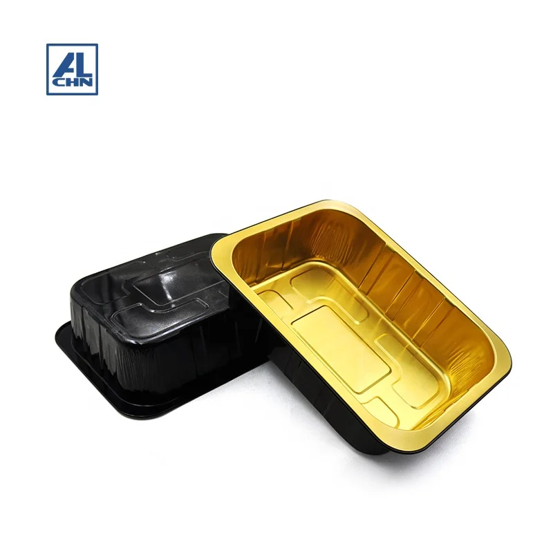 
Gold inside,Black outside 1400ML/48OZ Hot sale customized disposable aluminium foil compartment trays 