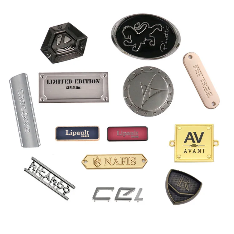 
Custom Leather Nickel Bag Tag Logo Gold Designer Apparel Lingerie Jeans Sewing Metal Label 