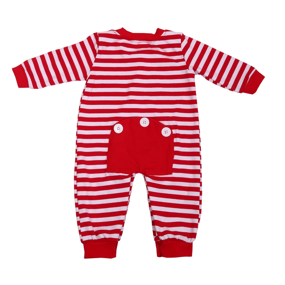 Low MOQ Baby Onesie Pjs Boutique Stripe Long Sleeve Winter Overalls Christmas Pajamas Romper