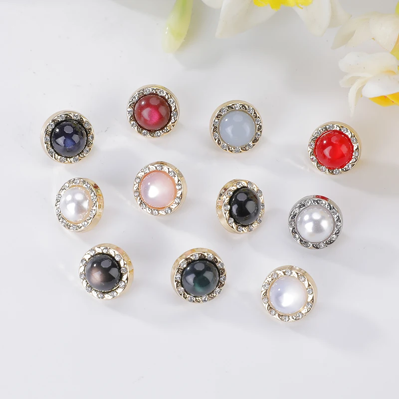 Women's Shirt Buttons Gold Factory Supplies Shank Sewing Fancy Decorated Zinc Alloy Metal Plating Washable Round Rhinestones