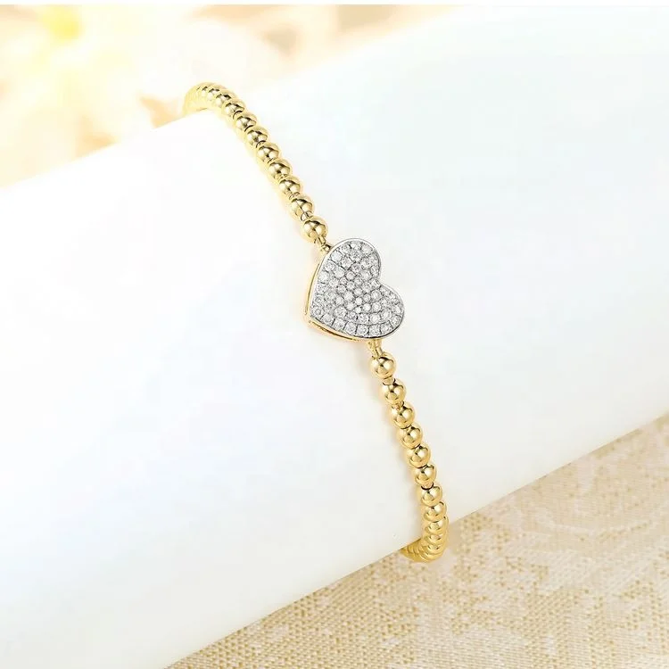 Gift I Love You Bracelet Women Heart Charm lab grown diamond heart shape 18k gold bracelet for daughter wife girlfriend