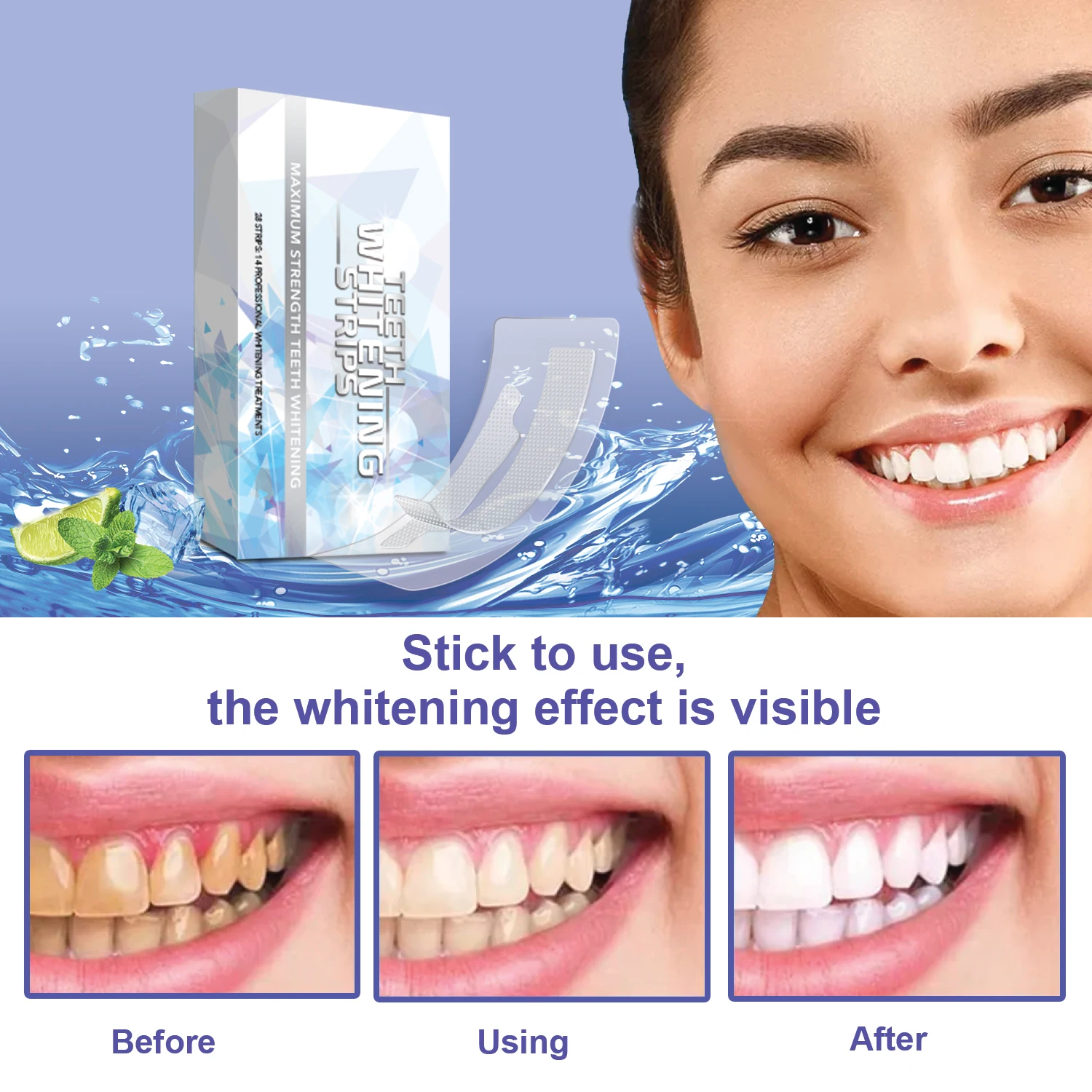 Private Label HP/PAP/Non Peroxide Teeth Whitening Strips Home Dental White Strips